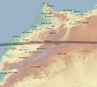 Map of the eclipse path across Morocco on 08/03/2874