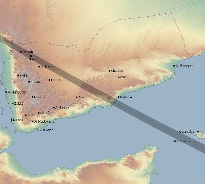 Map of the eclipse path across Yemen on 08/03/2874