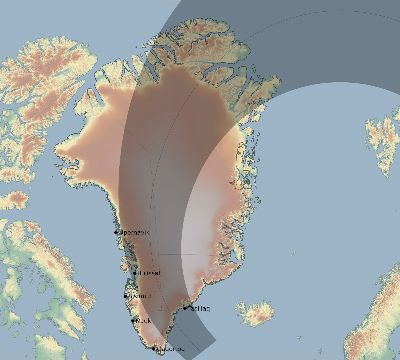 Map of the eclipse path across Greenland on 07/24/2875