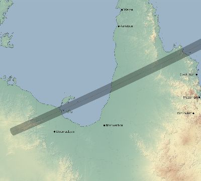 Map of the eclipse path across Australia on 06/03/2877