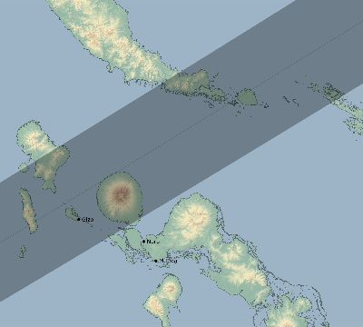 Map of the eclipse path across Solomon Islands on 06/03/2877