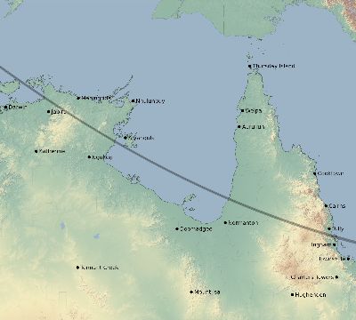 Map of the eclipse path across Australia on 11/26/2877