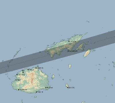 Map of the eclipse path across Fiji on 11/26/2877