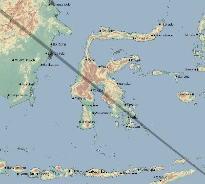 Map of the eclipse path across Indonesia on 11/26/2877
