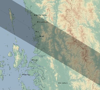 Map of the eclipse path across Myanmar on 11/26/2877