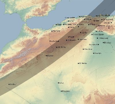 Map of the eclipse path across Algeria on 05/23/2878