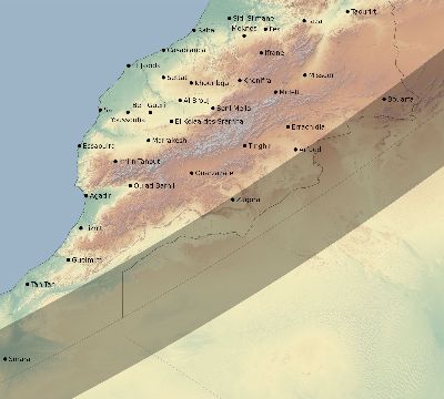 Map of the eclipse path across Morocco on 05/23/2878