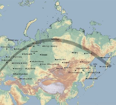 Map of the eclipse path across Russia on 05/23/2878