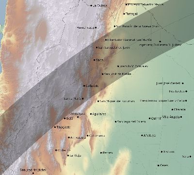 Map of the eclipse path across Argentina on 03/31/2880