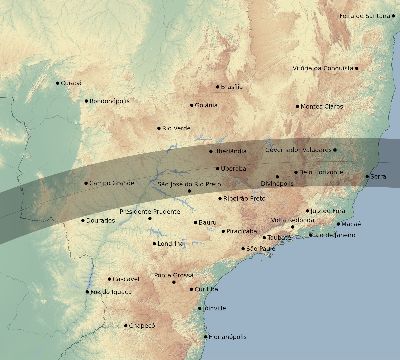 Map of the eclipse path across Brazil on 03/31/2880