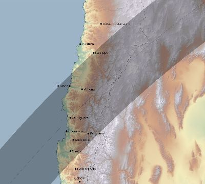 Map of the eclipse path across Chile on 03/31/2880