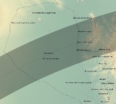 Map of the eclipse path across Paraguay on 03/31/2880