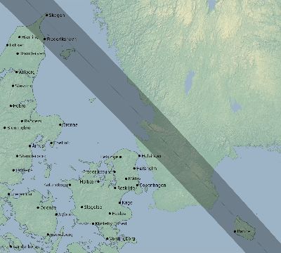 Map of the eclipse path across Denmark on 09/25/2880