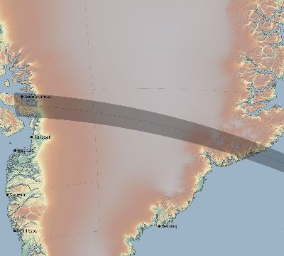 Map of the eclipse path across Greenland on 09/25/2880