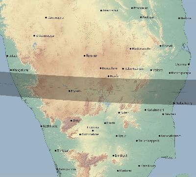 Map of the eclipse path across India on 09/25/2880