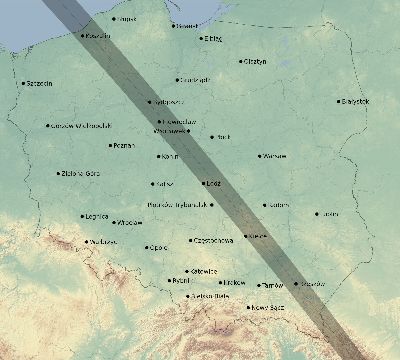 Map of the eclipse path across Poland on 09/25/2880