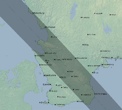 Map of the eclipse path across Sweden on 09/25/2880