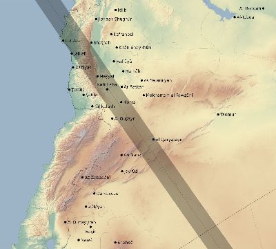 Map of the eclipse path across Syria on 09/25/2880