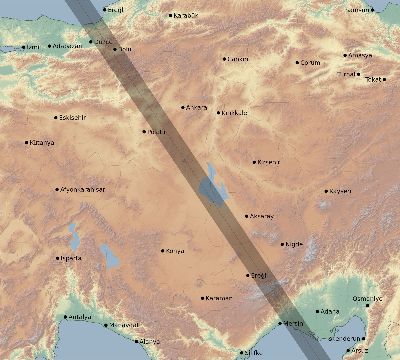 Map of the eclipse path across Turkey on 09/25/2880