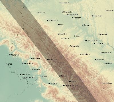 Map of the eclipse path across Ukraine on 09/25/2880
