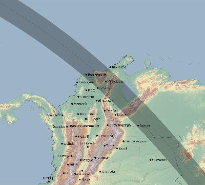 Map of the eclipse path across Colombia on 09/14/2881