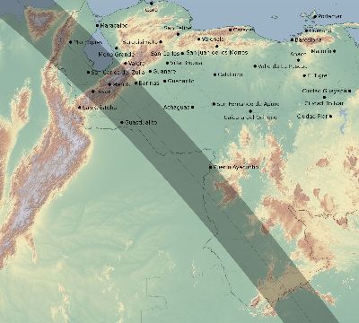 Map of the eclipse path across Venezuela on 09/14/2881
