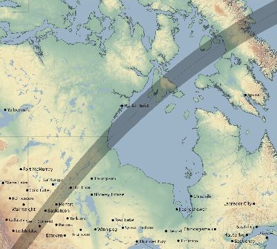 Map of the eclipse path across Canada on 03/10/2882