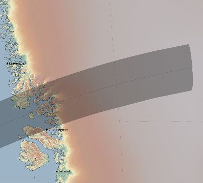 Map of the eclipse path across Greenland on 03/10/2882