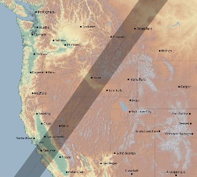 Map of the eclipse path across United States on 03/10/2882