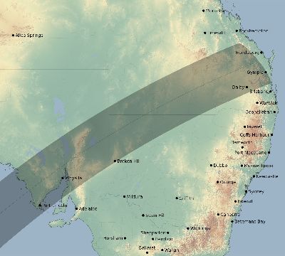 Map of the eclipse path across Australia on 01/19/2884