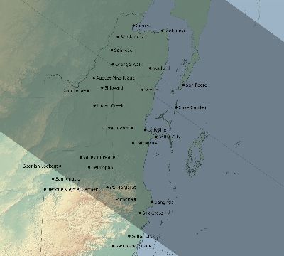 Map of the eclipse path across Belize on 07/14/2884