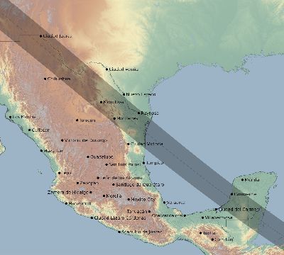Map of the eclipse path across Mexico on 07/14/2884