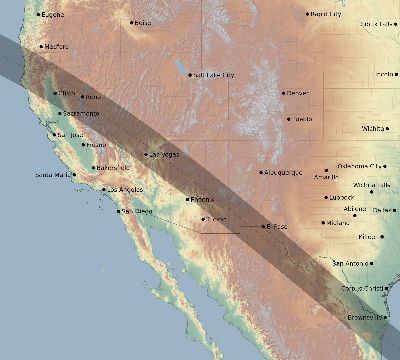 Map of the eclipse path across United States on 07/14/2884