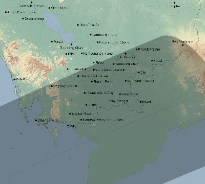 Map of the eclipse path across Cambodia on 01/07/2885