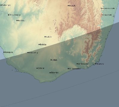 Map of the eclipse path across Madagascar on 01/07/2885