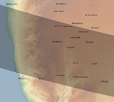 Map of the eclipse path across Namibia on 01/07/2885