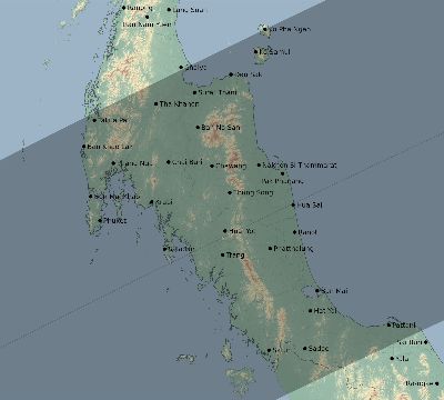Map of the eclipse path across Thailand on 01/07/2885