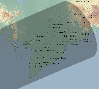 Map of the eclipse path across Vietnam on 01/07/2885