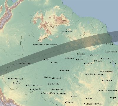 Map of the eclipse path across Brazil on 07/03/2885
