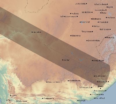 Map of the eclipse path across South Africa on 07/03/2885