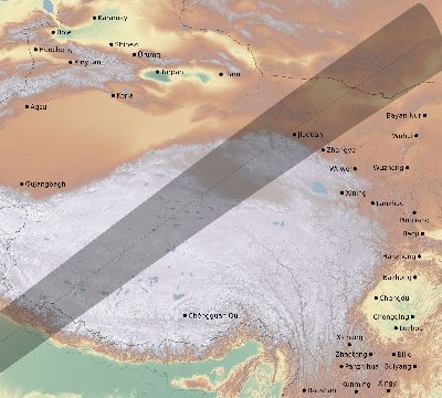 Map of the eclipse path across China on 12/27/2885