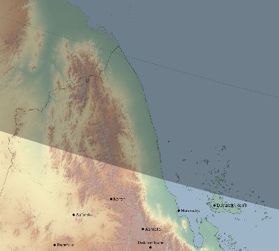 Map of the eclipse path across Eritrea on 12/27/2885