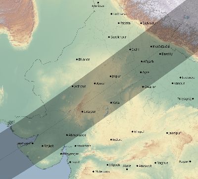 Map of the eclipse path across India on 12/27/2885