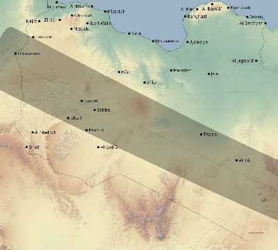 Map of the eclipse path across Libya on 12/27/2885