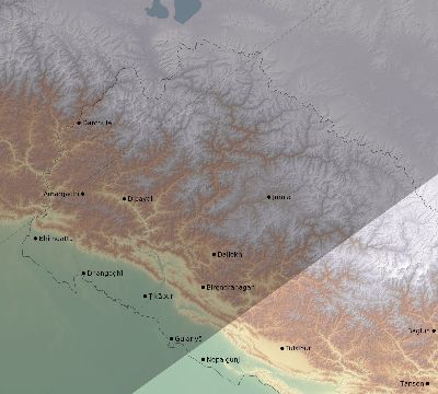 Map of the eclipse path across Nepal on 12/27/2885