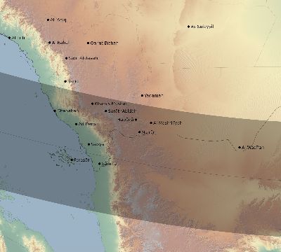Map of the eclipse path across Saudi Arabia on 12/27/2885