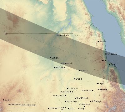 Map of the eclipse path across Sudan on 12/27/2885