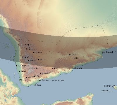 Map of the eclipse path across Yemen on 12/27/2885