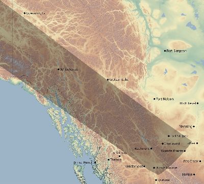 Map of the eclipse path across Canada on 05/14/2887