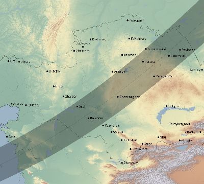 Map of the eclipse path across Kazakhstan on 05/14/2887